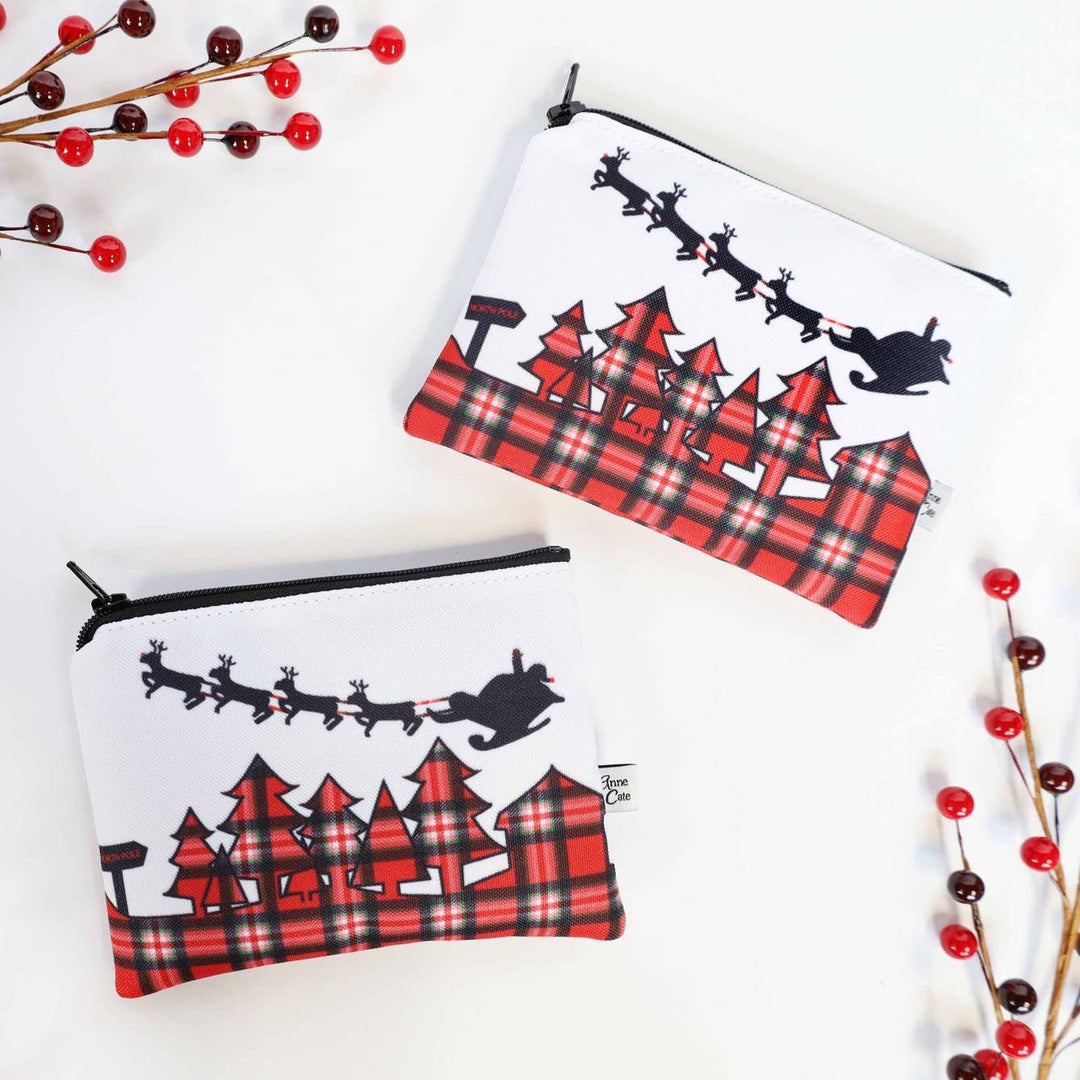 Plaid North Pole Santa Skyline Canvas Mini Purse