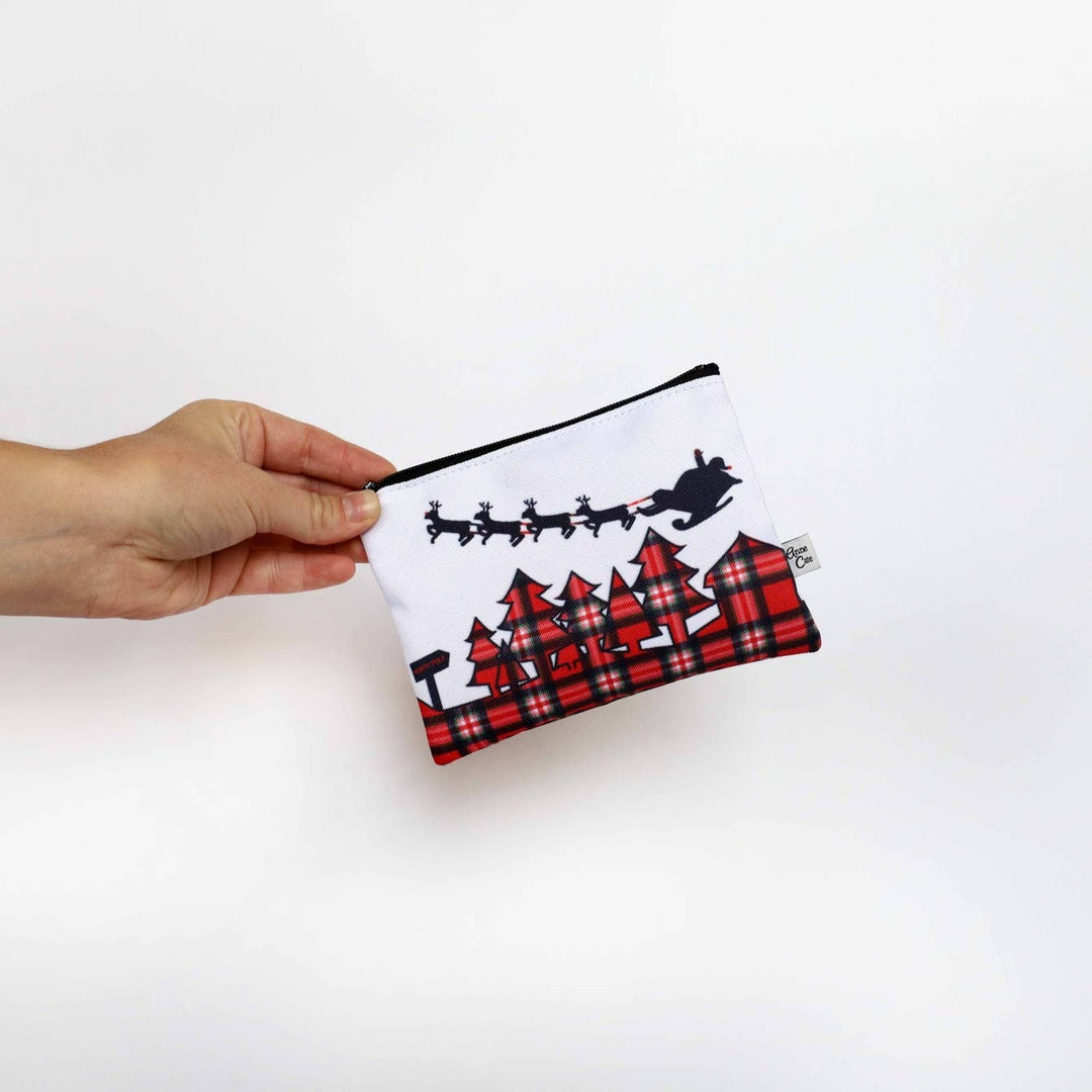 Plaid North Pole Santa Skyline Canvas Mini Purse