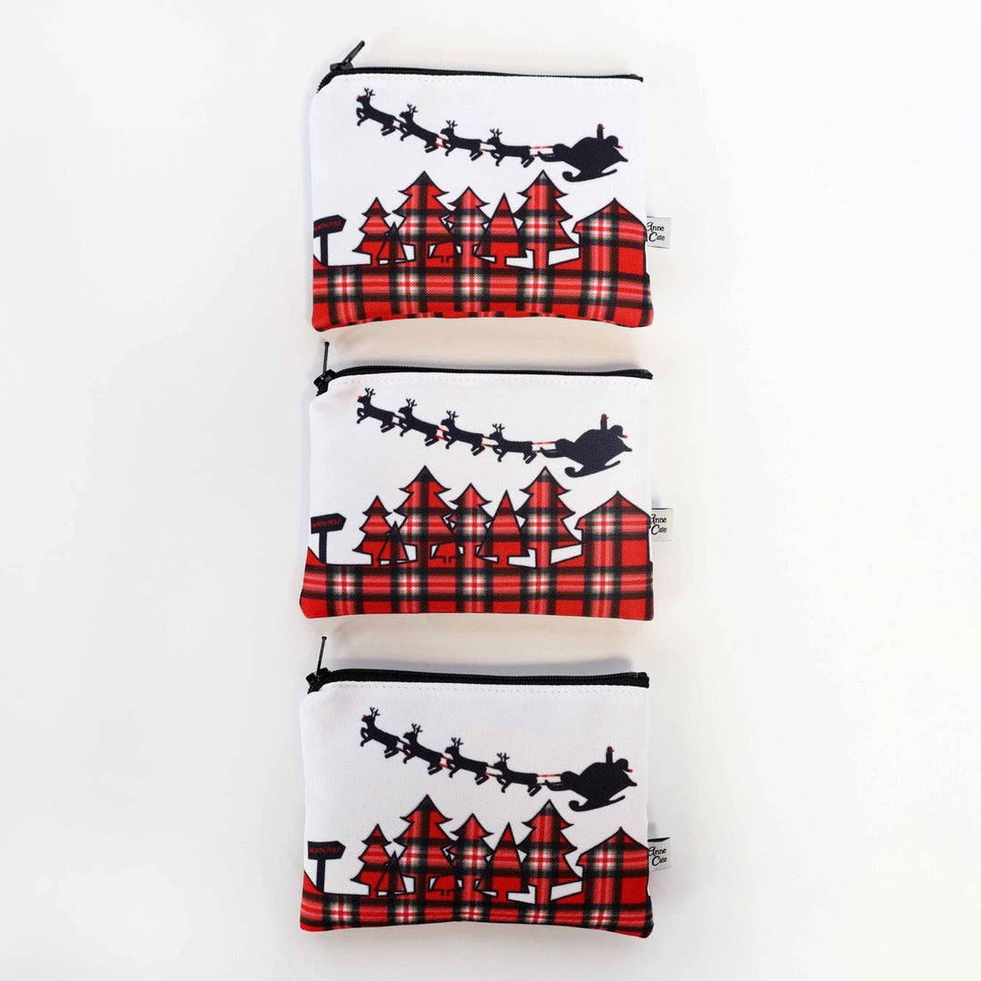 Plaid North Pole Santa Skyline Canvas Mini Purse