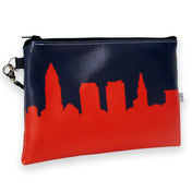 Pouch with city skyline design on a white background