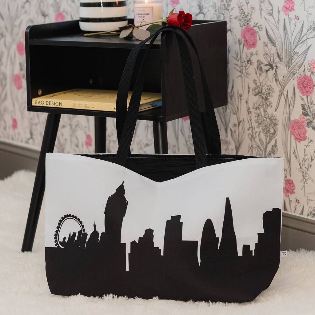 City Skyline Silhouette Weekender Tote Travel Tote in Black and White City Skyline - Anne Cate - Travel Bag