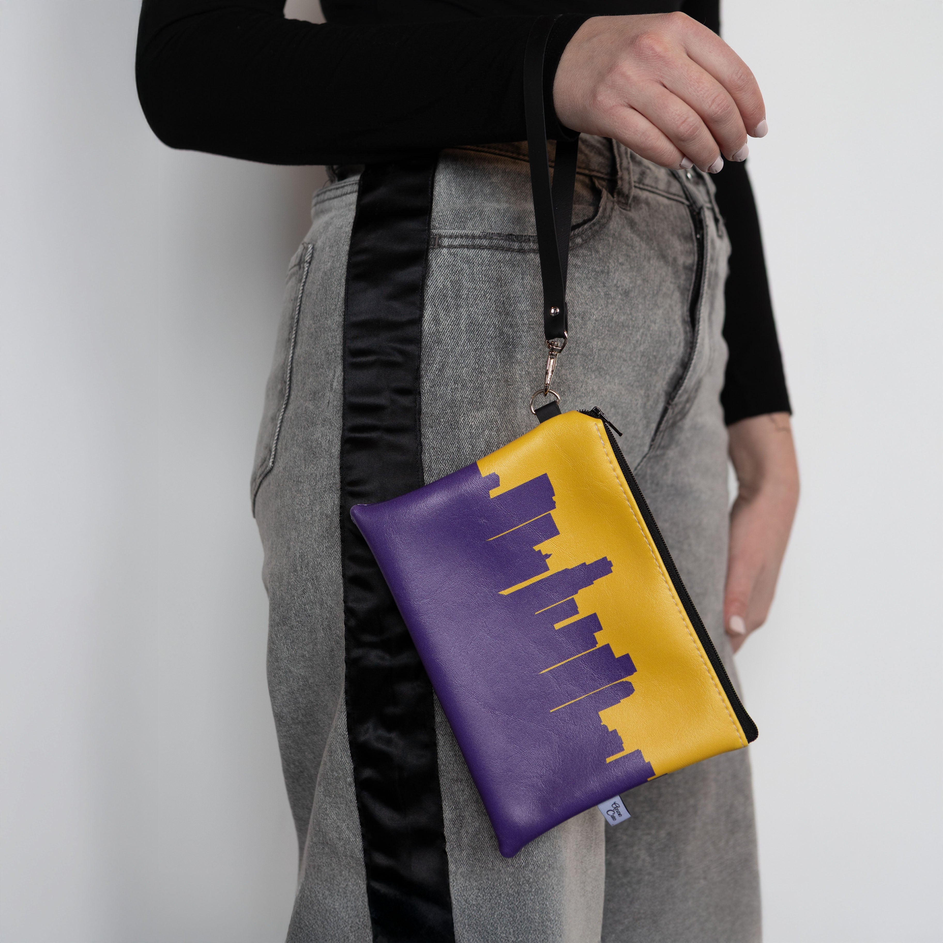 City Skyline Silhouette Team Colored Basketball Arena Approved Game Day Wristlet - Anne Cate - NBA Approved Size, Stadium Regulation Purse - Basketball Bag