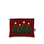 Pouch with Christmas tree design on a red background