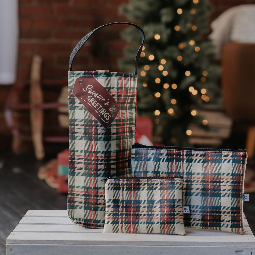 Vintage Plaid Wine Tote