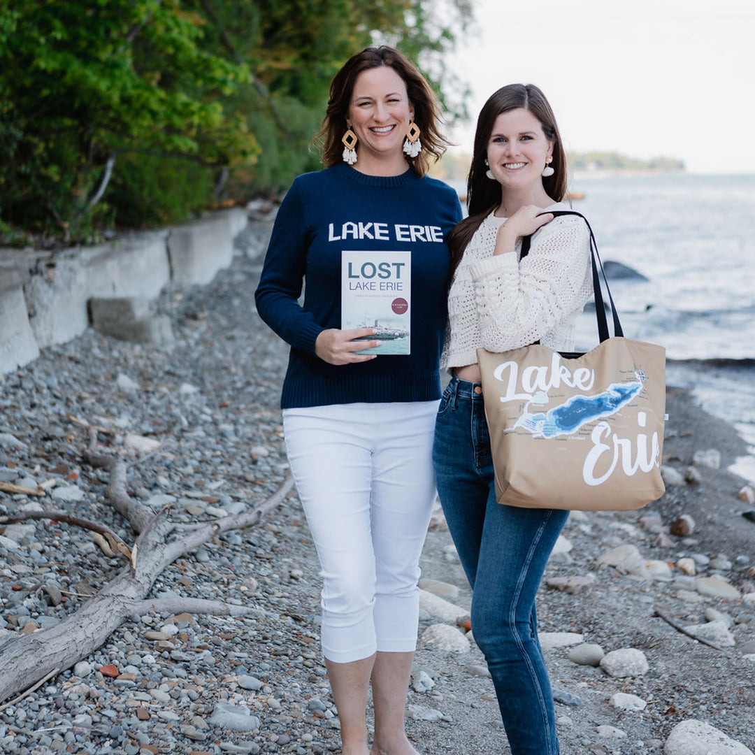 Beach Bag & Beach Read Bundle - 'Lost Lake Erie" Book & Lake Erie Map Tote
