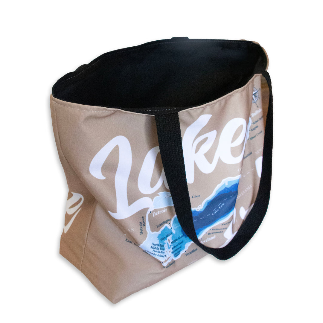 Beach Bag & Beach Read Bundle - 'Lost Lake Erie" Book & Lake Erie Map Tote