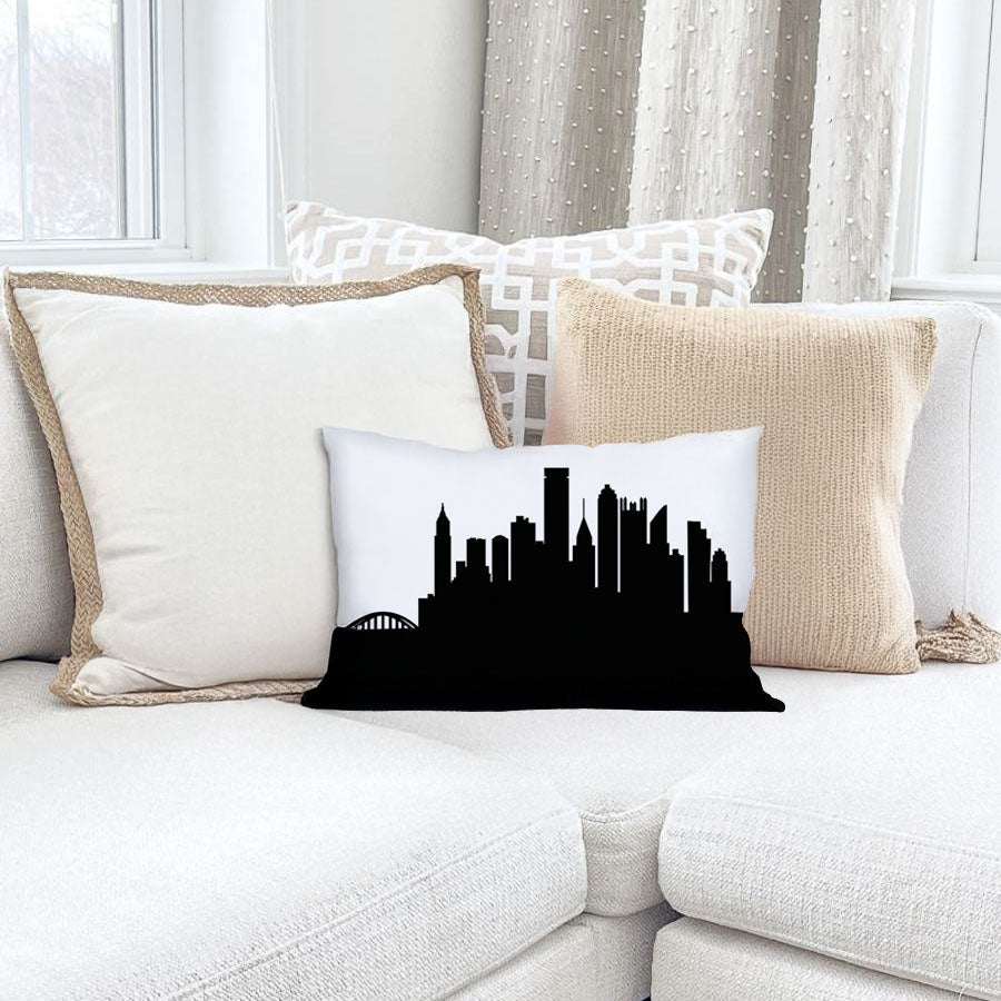 City Skyline Silhouette Throw Pillow - Anne Cate - Home Decor of your Favorite City. Black and White Skyline Throw Pillow