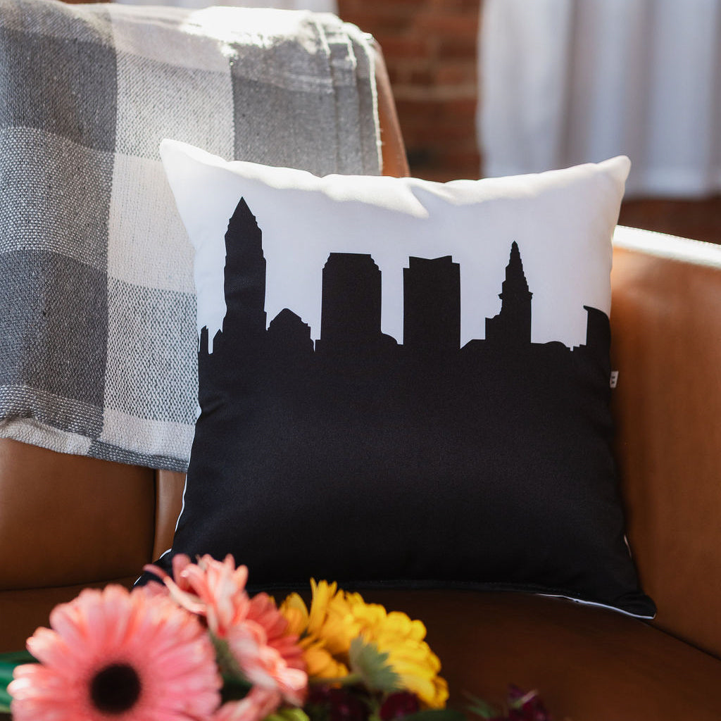 City Skyline Silhouette Throw Pillow - Anne Cate - Home Decor of your Favorite City. Black and White Skyline Throw Pillow