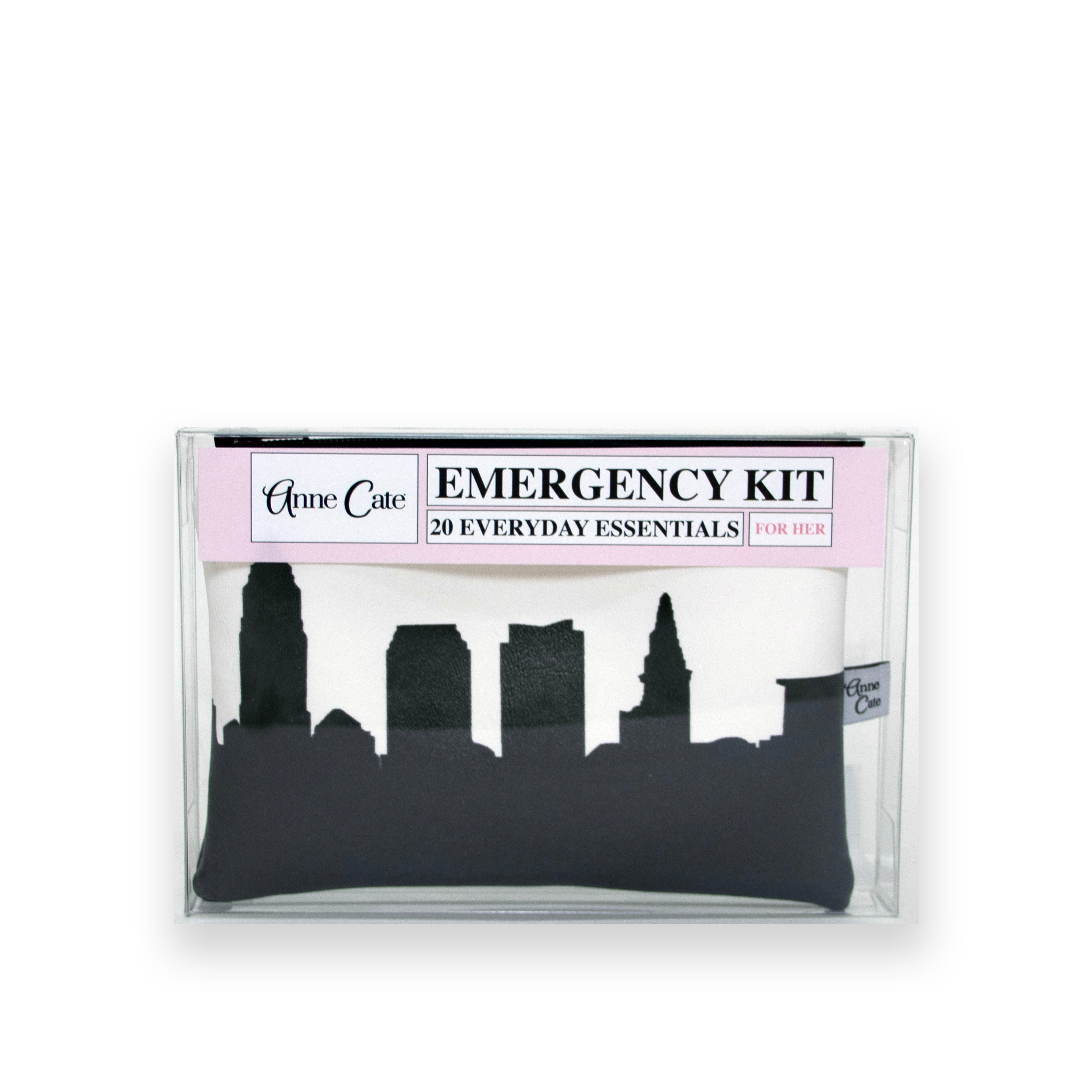 Emergency kit with city skyline design on a white background