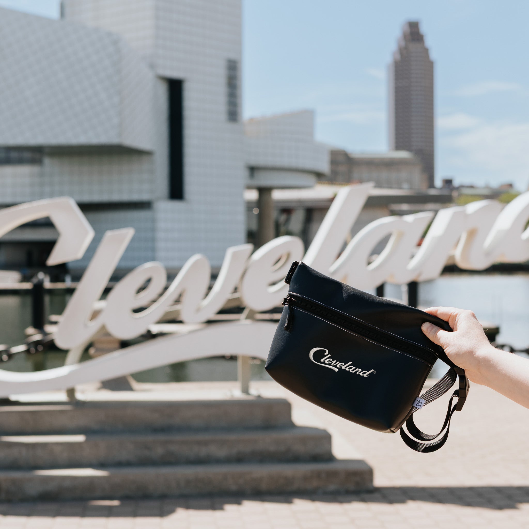 Cleveland Script Black Belt Bag Fanny Pack - Anne Cate