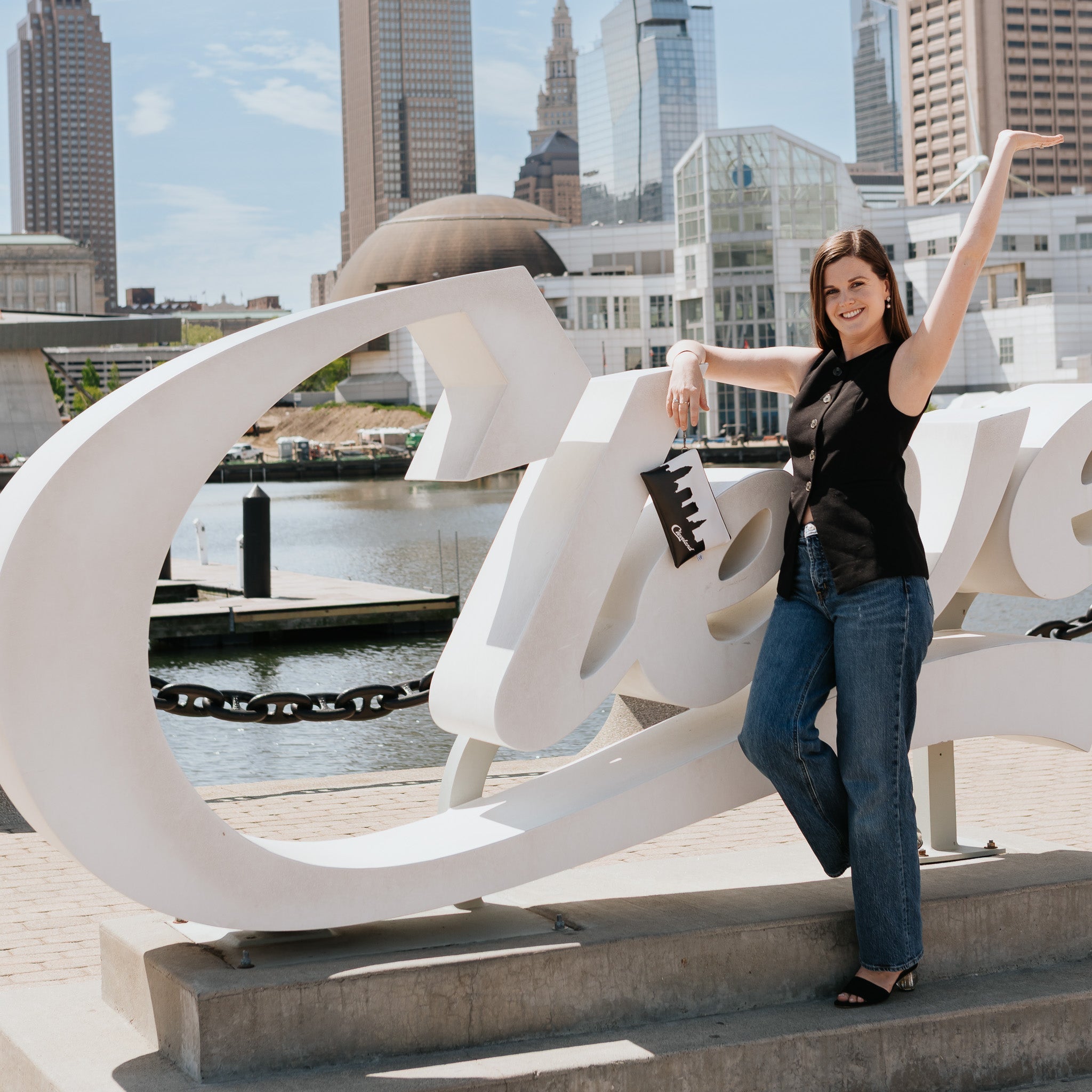 Cleveland Script Skyline Wristlet Clutch Purse - Anne Cate