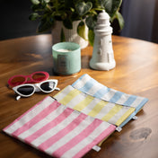 Light Blue Nautical Stripe Sailcloth Splash-Proof Pouch Wet Bag - Anne Cate