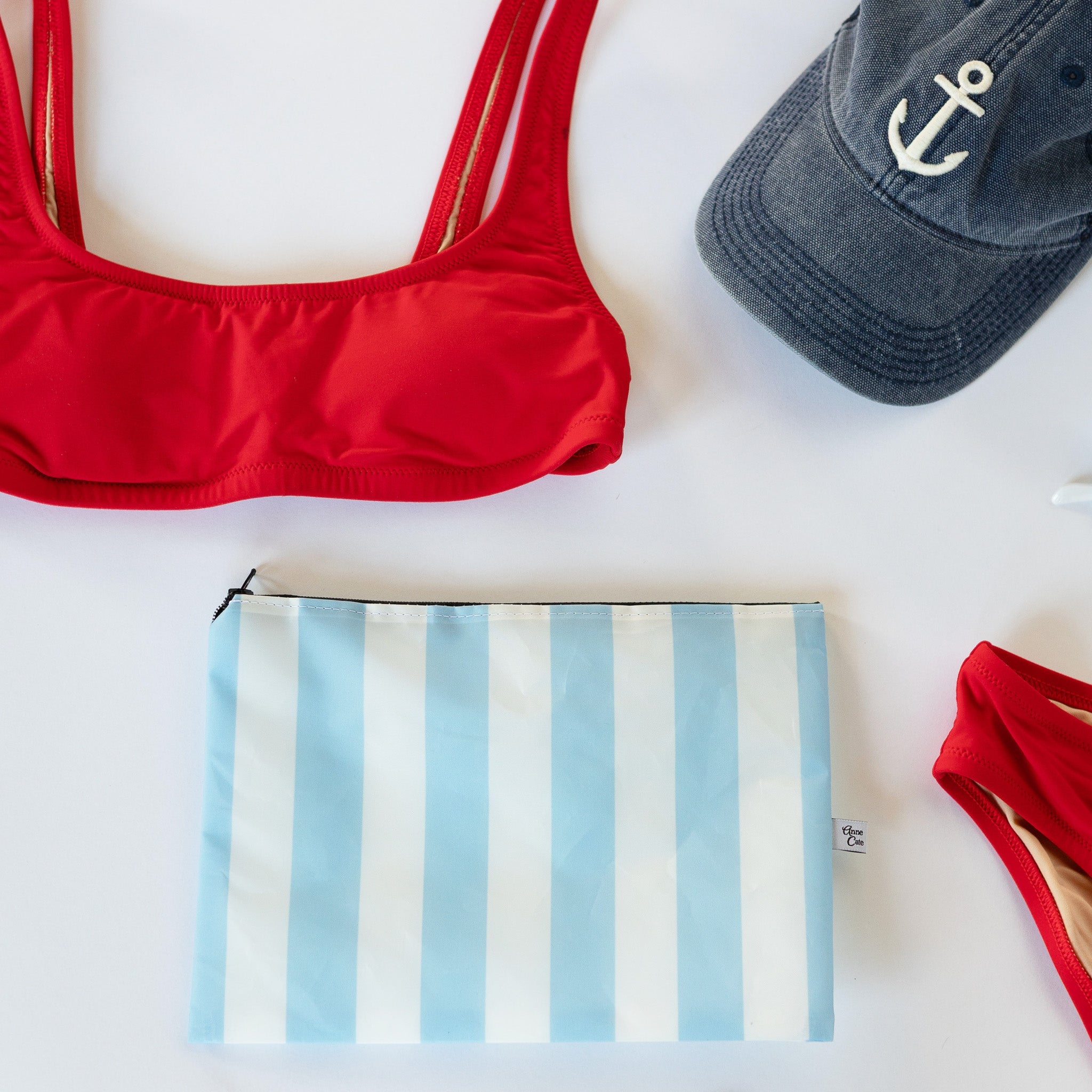 Light Blue Nautical Stripe Sailcloth Splash-Proof Pouch Wet Bag - Anne Cate