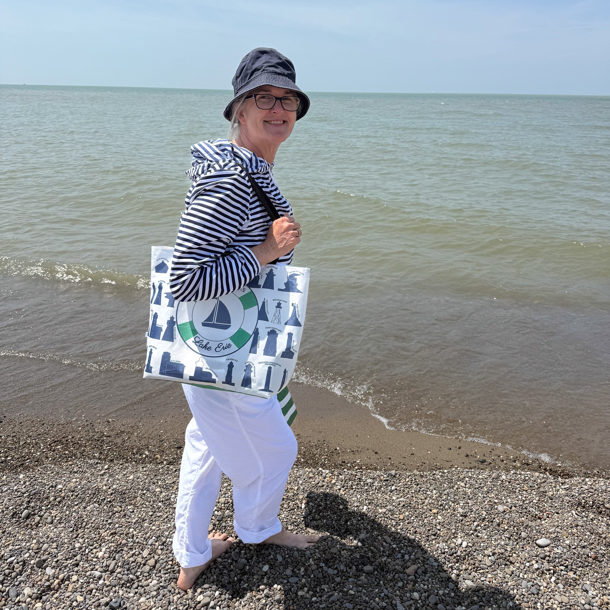 Lighthouses of Lake Erie Sailcloth Beach Tote - Anne Cate