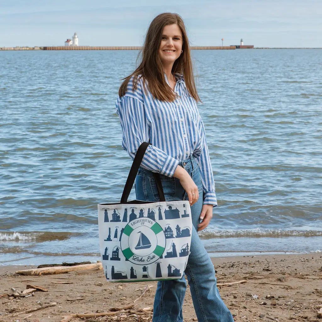 Lighthouses of Lake Erie Sailcloth Beach Tote - Anne Cate