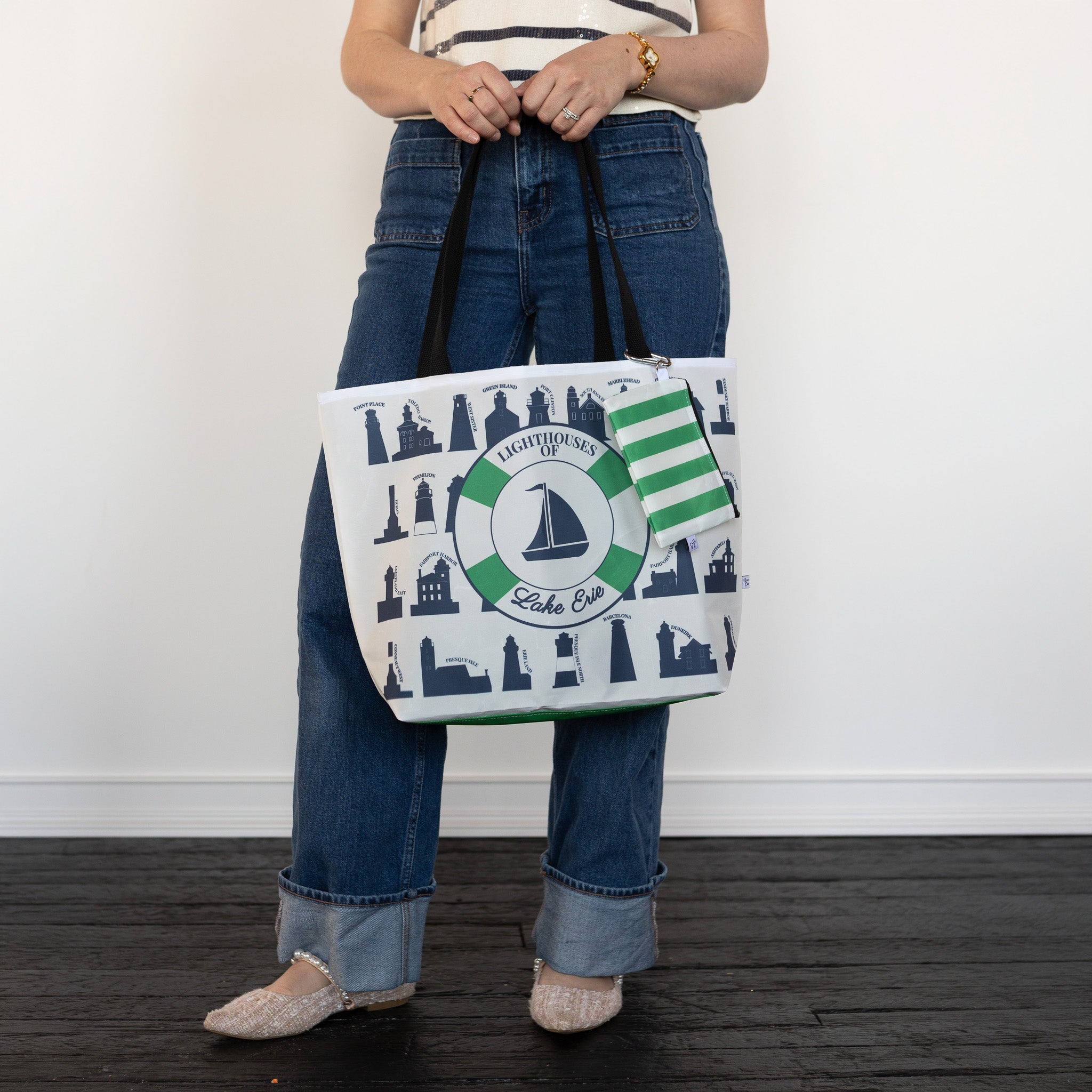 Lighthouses of Lake Erie Sailcloth Beach Tote - Anne Cate