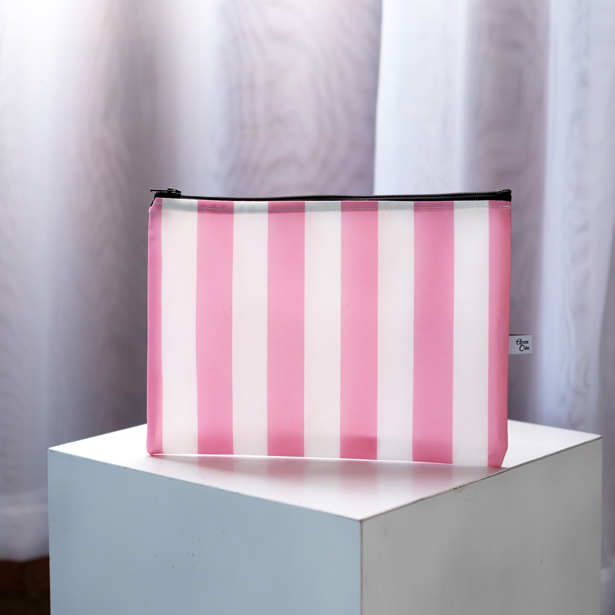 Pink Nautical Stripe Sailcloth Splash-Proof Pouch Wet Bag - Anne Cate