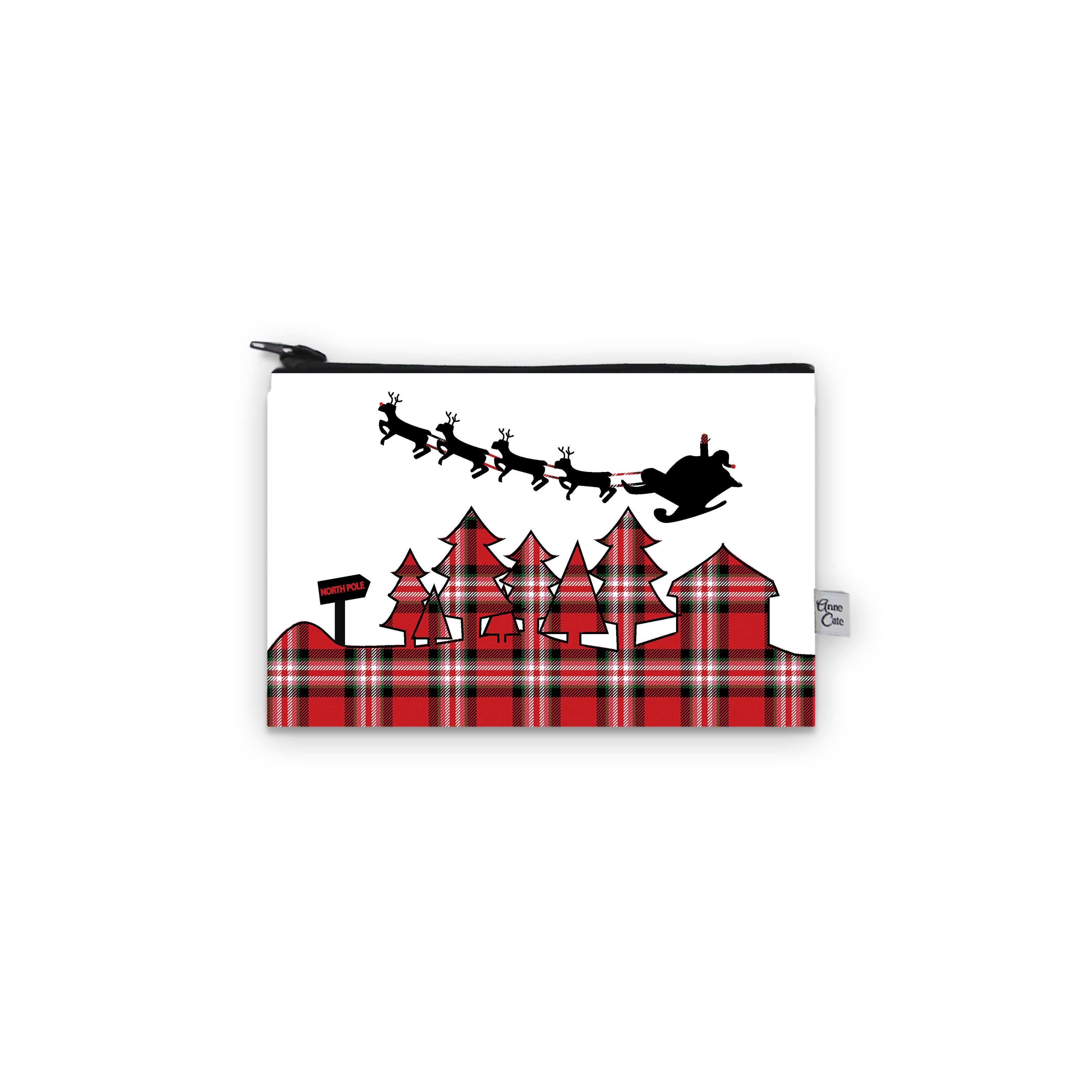 North Pole Santa Skyline Canvas Mini Purse - Tartan Plaid